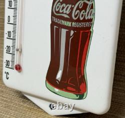 Vintage Coca Cola Porcelain Thermometer Motor Oil Service Station Pump Plate