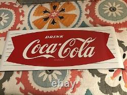 Vintage Coca Cola Rare Fishtail Porcelain Sign Coke