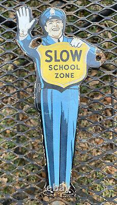 Vintage Coca Cola School Crossing Guard Porcelain Sign Oil Gas Coke Soda Police