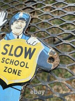 Vintage Coca Cola School Crossing Guard Porcelain Sign Oil Gas Coke Soda Police