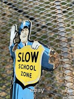 Vintage Coca Cola School Crossing Guard Porcelain Sign Oil Gas Coke Soda Police