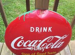 Vintage Coca Cola Sign 24 Curved Button Sign AM 118 Old Soda Pop Advertising