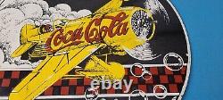 Vintage Coca Cola Sign Airplane Beverage Soda Gas Pump Plate Porcelain Sign