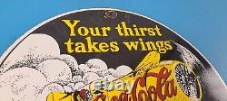 Vintage Coca Cola Sign Airplane Beverage Soda Gas Pump Plate Porcelain Sign