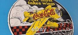 Vintage Coca Cola Sign Airplane Beverage Soda Gas Pump Plate Porcelain Sign