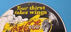 Vintage Coca Cola Sign Airplane Beverage Soda Gas Pump Plate Porcelain Sign