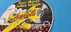 Vintage Coca Cola Sign Airplane Beverage Soda Gas Pump Plate Porcelain Sign