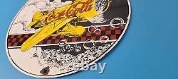 Vintage Coca Cola Sign Airplane Beverage Soda Gas Pump Plate Porcelain Sign