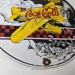 Vintage Coca Cola Sign Airplane Beverage Soda Gas Pump Plate Porcelain Sign