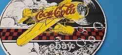 Vintage Coca Cola Sign Airplane Beverage Soda Gas Pump Plate Porcelain Sign