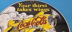 Vintage Coca Cola Sign Airplane Beverage Soda Gas Pump Plate Porcelain Sign