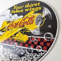 Vintage Coca Cola Sign Airplane Beverage Soda Gas Pump Plate Porcelain Sign