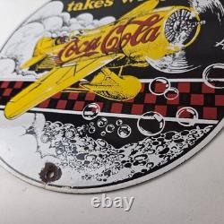 Vintage Coca Cola Sign Airplane Beverage Soda Gas Pump Plate Porcelain Sign