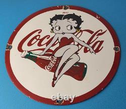 Vintage Coca Cola Sign Betty Boop Bottle Doll Gas Pump Porcelain Sign