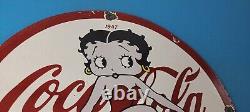 Vintage Coca Cola Sign Betty Boop Bottle Doll Gas Pump Porcelain Sign