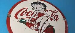 Vintage Coca Cola Sign Betty Boop Bottle Doll Gas Pump Porcelain Sign