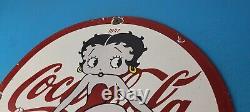 Vintage Coca Cola Sign Betty Boop Bottle Doll Gas Pump Porcelain Sign