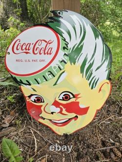 Vintage Coca Cola Sign Coke Porcelain Sign 18 Soda Pop Beverage Sprite Boy Head