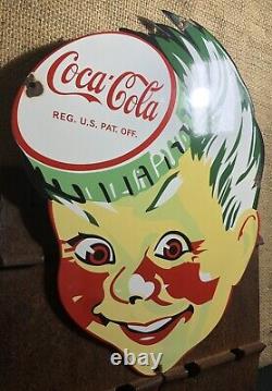 Vintage Coca Cola Sign Coke Porcelain Sign 18 Soda Pop Beverage Sprite Boy Head