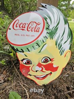 Vintage Coca Cola Sign Coke Porcelain Sign 18 Soda Pop Beverage Sprite Boy Head