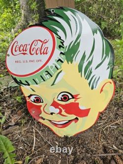 Vintage Coca Cola Sign Coke Porcelain Sign 18 Soda Pop Beverage Sprite Boy Head