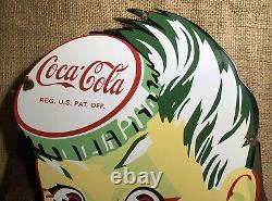 Vintage Coca Cola Sign Coke Porcelain Sign 18 Soda Pop Beverage Sprite Boy Head