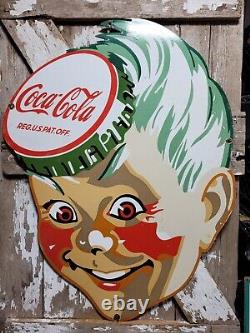 Vintage Coca Cola Sign Coke Porcelain Sign 40 Soda Pop Beverage Bottle Boy Head