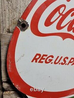Vintage Coca Cola Sign Coke Porcelain Sign 40 Soda Pop Beverage Bottle Boy Head