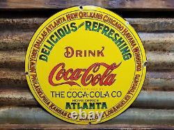 Vintage Coca Cola Sign Coke Porcelain Sign Soda Pop Atlanta Beverage Coke Bottle