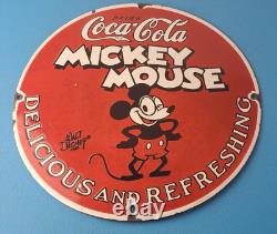 Vintage Coca Cola Sign Disney Mickey Mouse Refreshing Soda Gas Porcelain Sign