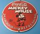Vintage Coca Cola Sign Disney Mickey Mouse Refreshing Soda Gas Porcelain Sign