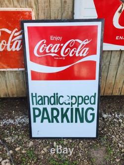 Vintage Coca Cola Sign Handicapped Handicap Parking 28x46 Large Coke Soda Adver