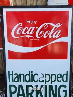 Vintage Coca Cola Sign Handicapped Handicap Parking 28x46 Large Coke Soda Adver