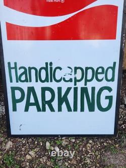 Vintage Coca Cola Sign Handicapped Handicap Parking 28x46 Large Coke Soda Adver