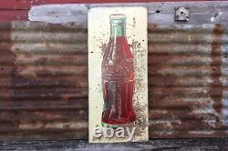 Vintage Coca Cola Sign Masonite Board Original Antique Coke Bottle Sign 14x32