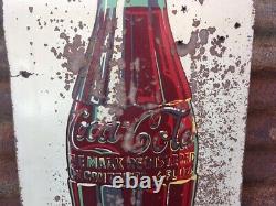 Vintage Coca Cola Sign Masonite Board Original Antique Coke Bottle Sign 14x32