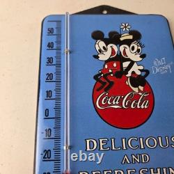 Vintage Coca Cola Sign Mickey Soda Gas Pump Porcelain Ad Thermometer Sign