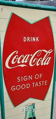 Vintage Coca Cola Sign Of Good Taste Vertical Metal Fishtail Sign Robertson 54