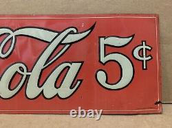 Vintage Coca Cola Sign Tin Tacker Metal Rare Original Bottle Cap Fishtail Gas