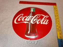 Vintage Coca Cola Soda Bottle Trademark Reg. 12 Domed Porcelain Metal Gas Sign
