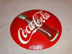 Vintage Coca Cola Soda Bottle Trademark Reg. 12 Domed Porcelain Metal Gas Sign