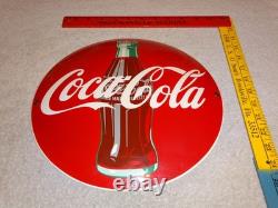 Vintage Coca Cola Soda Bottle Trademark Reg. 12 Domed Porcelain Metal Gas Sign