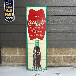 Vintage Coca-Cola Soda Coke Fishtail Tin Metal Original Sign Country Store Clean