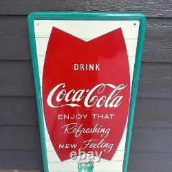 Vintage Coca-Cola Soda Coke Fishtail Tin Metal Original Sign Country Store Clean