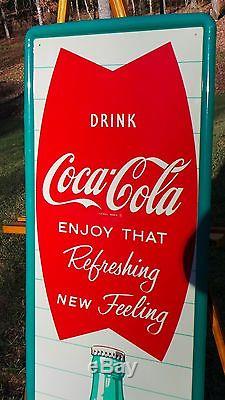Vintage Coca Cola Soda Drink Vert Refreshing Feeling Fishtail Bottle Sign Rare
