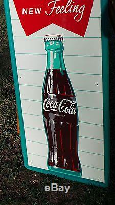 Vintage Coca Cola Soda Drink Vert Refreshing Feeling Fishtail Bottle Sign Rare