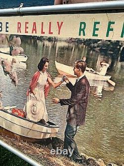 Vintage Coca Cola Soda Pop Framed Poster Sign Coke With Love Boat Lake Scene
