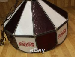 Vintage Coca Cola Stained Glass Hanging Lamp Light Restaurant Issued
