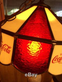Vintage Coca Cola Stained Glass Hanging Lamp Light Restaurant Issued