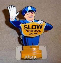 Vintage Coca Cola Stand-up Policeman Slow School Zone 12 Metal Soda Cop Sign